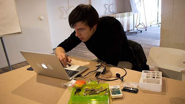 Using the Arduino microcontroller with TouchDesigner. Photo by Elaine Cheung.